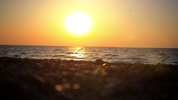 Young Happy Woman Running To The Sea At Beautiful
