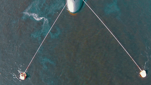 Aerial View Submarine Moored on Buoys