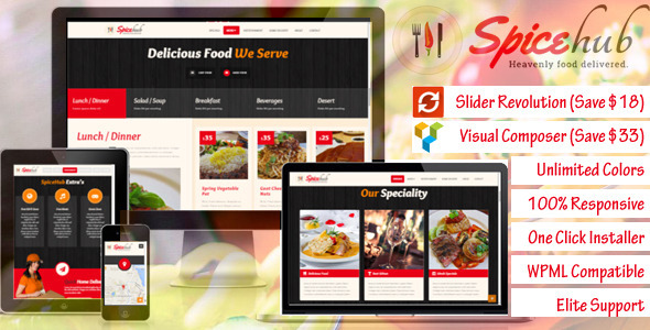 SpiceHub – Restaurant / Bar  WordPress Theme