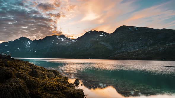 amazing panoramic timelapse of Ersfjorden in Northern Norway. The sky reflecting beautifully in the