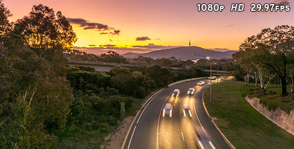 Sunset sky over traffic underpass