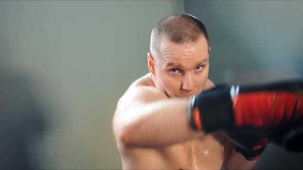 Young Male Athlete Training in Boxing Gym