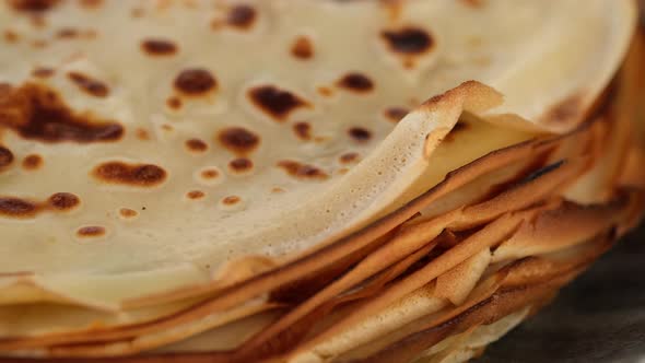 sweet pancakes or French crepes close up rotating