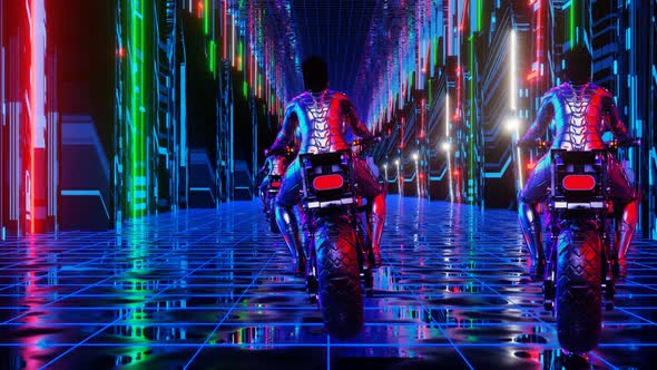 Vj Loop Animation Of A Girl Riding A Motorcycle Through A Neon City 02