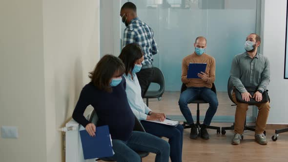 Tired Applicant with Pregnancy Belly Waiting at Job Interview Appointment