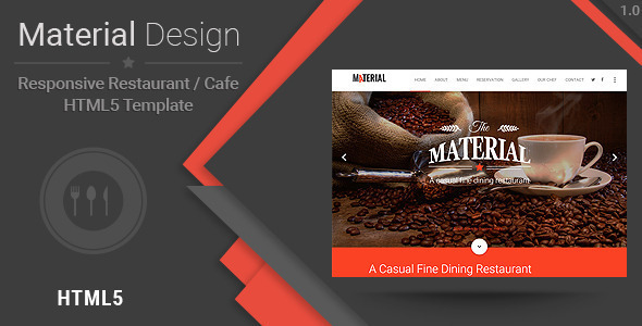 Material-Responsive Restaurant/Cafe HTML Template