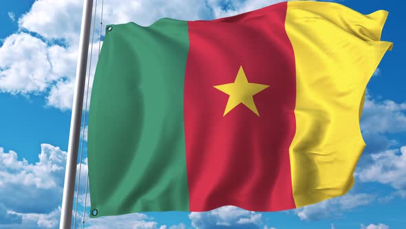 National Flag of Cameroon on Sky Background