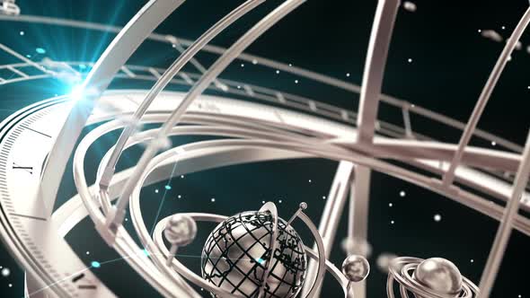 Armillary Sphere And Zodiac Signs On Black Background alt
