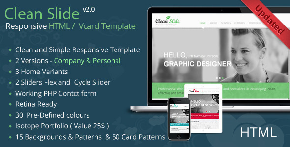 Clean Slide Responsive HTML Template / Vcard