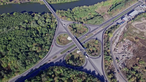 Aerial View of a Highway Intersection with a Cloverleaf