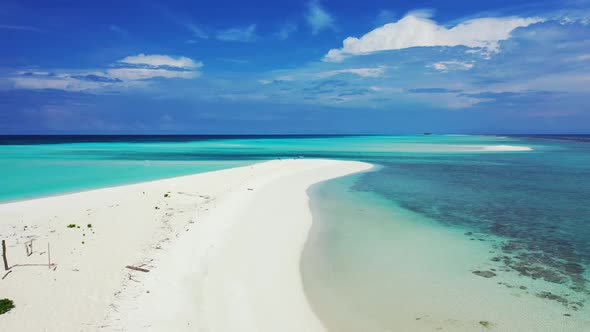 Aerial above texture of luxury coast beach trip by transparent water and white sand background of a 