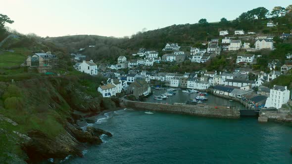 Aerial view of Polperro, a small town in Cornwall, United Kingdom.