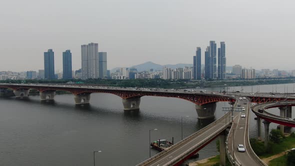 Seoul City Building Han River Seongsu Bridge Traffic