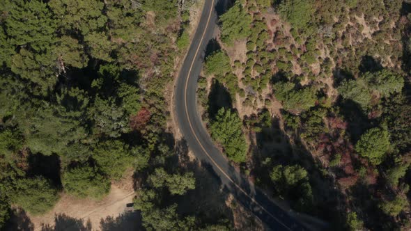 Following back road through the Berkeley hills aerial shot looking down,  Northern California