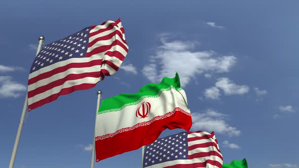 Waving Flags of Iran and the USA alt