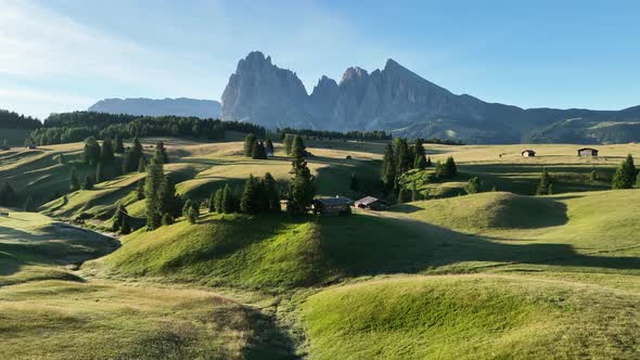 Sunrise on the Seiser Alm in the Dolomites mountains