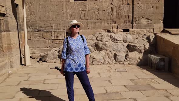 Beautiful Woman Tourist in Philae Temple Complex