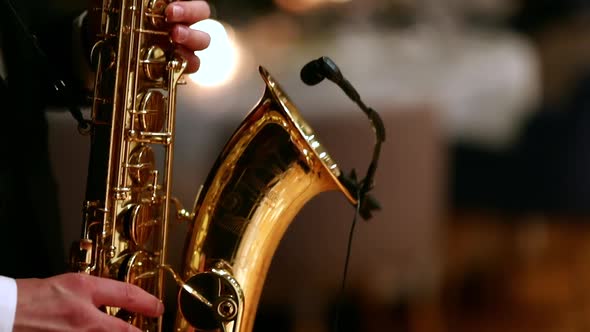 Saxophone Playing Close-up.