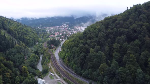 Magic Cinematic Drone Footage of Azuga Brasov in Romania on a Foggy Morning