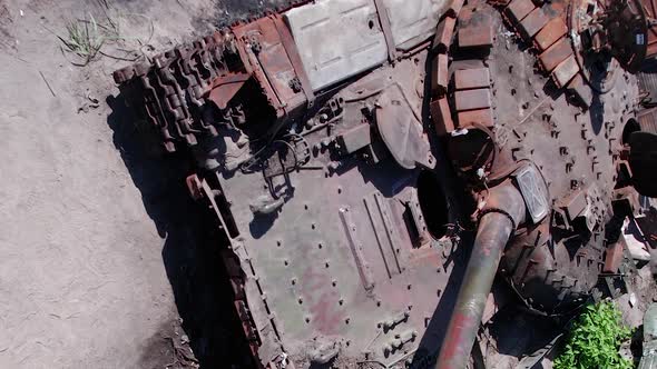 Vertical Video of a Destroyed Russian Military Equipment During the War in Ukraine