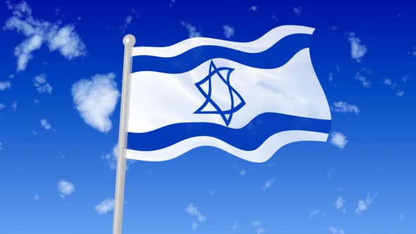 Israel Flag Waving In The Sky With Cloud