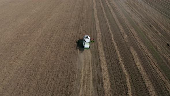 Aerial view of combine harvesting wheat