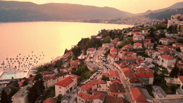 Drone Flying Above Town in Montenegro