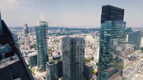 Glass Skyscrapers Over Residential Areas of the Center of Warsaw Poland