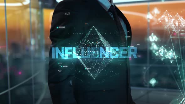 Businessman with Influencer Hologram Concept