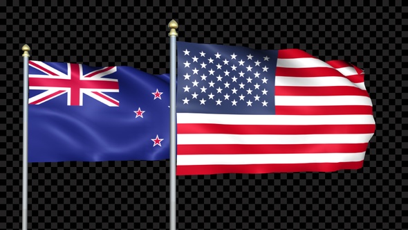 New Zealand And United States Two Countries Flags Waving