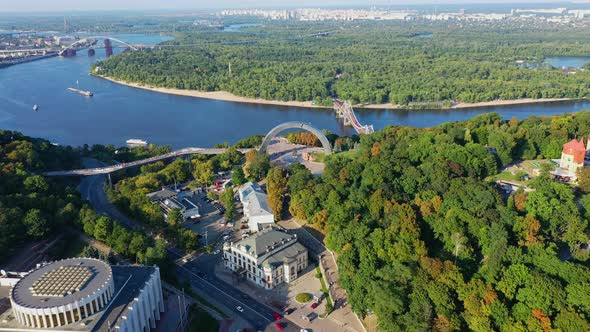 Drone Footage Aerial View of Friendship of Nations Arch in Kiev, Ukraine