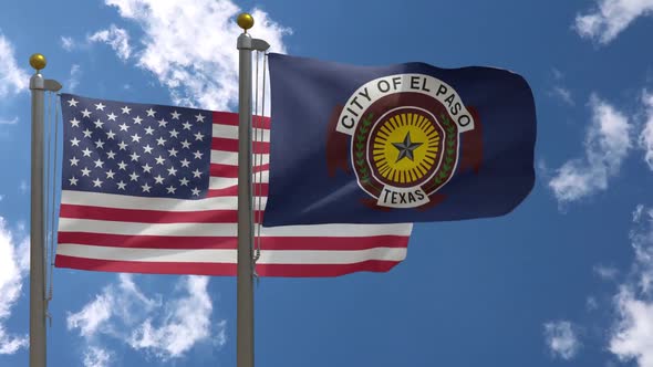 Usa Flag Vs El Paso City Flag Texas On Flagpole