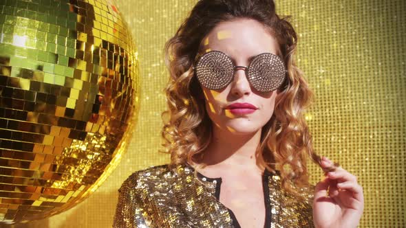 Gold babe crystals sunglasses diva party disco woman