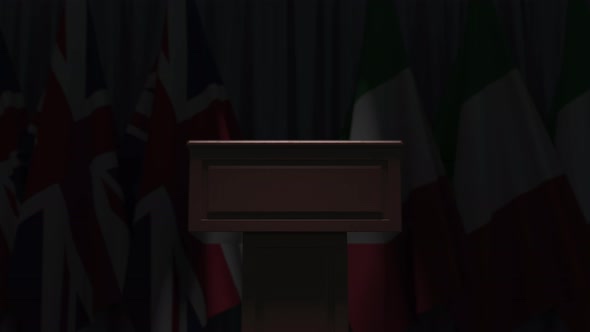Flags of Italy and the United Kingdom at International Meeting
