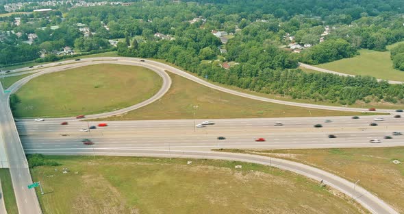 Highway US Interstate 70 Through the Scioto Woods Columbus Ohio USA of Aerial View