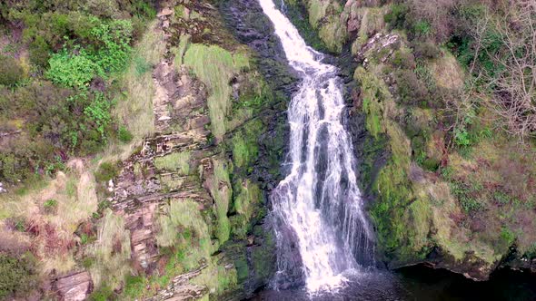 Aerial of Assaranca Waterfall in County Donegal - Ireland