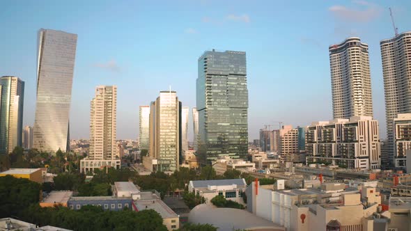 Business city center of Tel Aviv, Israel:  4k aerial drone skyline view