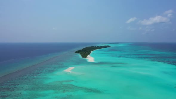 Aerial top view abstract of tropical coast beach time by blue green sea and white sand background of