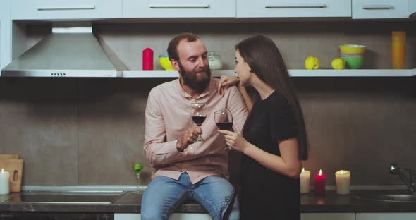 One Couple at Home in the Modern Kitchen