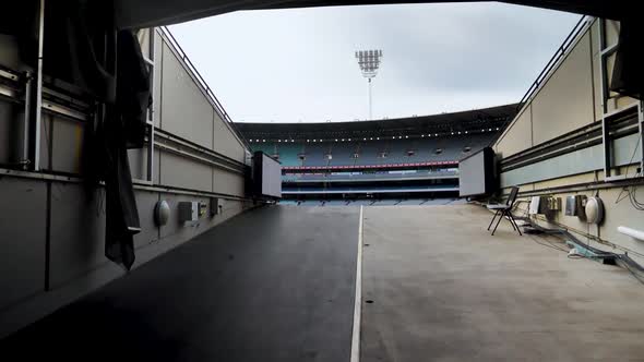 Walking through the tunnel to the famous Melbourne Cricket Ground, empty during the COVID lockdown i