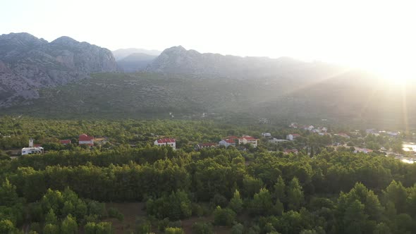 mountains and village sunrise