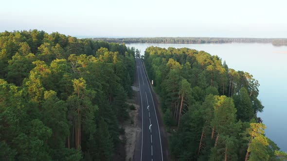 Aerial View From Drone on Asphalt Road at the Forest