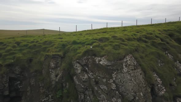 Green Cliffs of Faroe Islands in Cloudy Weather