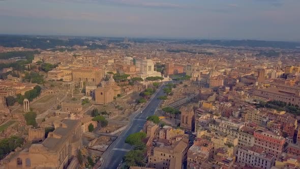 Aerial Drone View of Rome with Altare Della Patria in Piazza Venezia