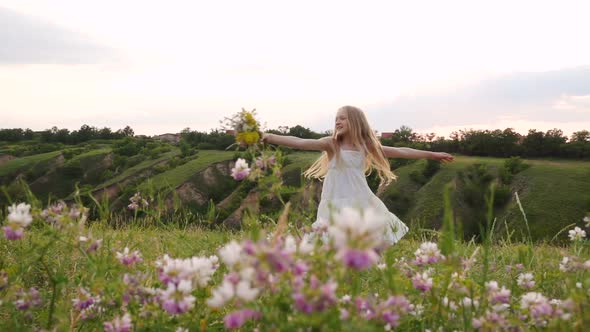 Child Girl With The Bouqet At The Evening Meadow 2