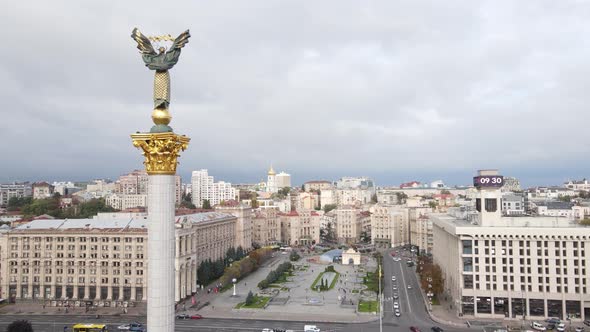 Kyiv, Ukraine in Autumn : Independence Square, Maidan. Aerial View