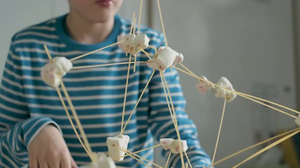 Schoolboy setting up construction during a science lesson