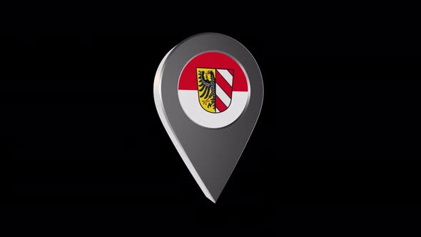 3d Animation Map Navigation Pointer With Flag Of Nurnberg (Germany) With Alpha Channel - 4K