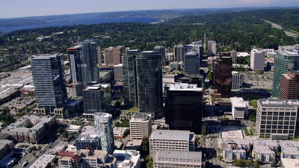 Bellevue Washington City Skyline Buildings Helicopter