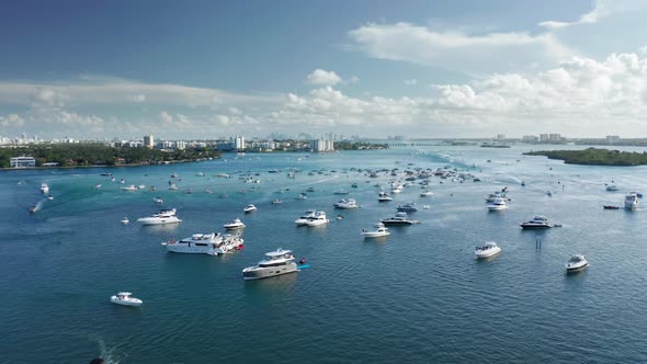 Aerial of Tourism at Tropical Islands, Beaches and Yachts in Miami Harbor alt